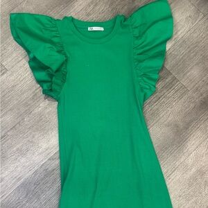 Zara Green Ruffled Sleeve Women Dress